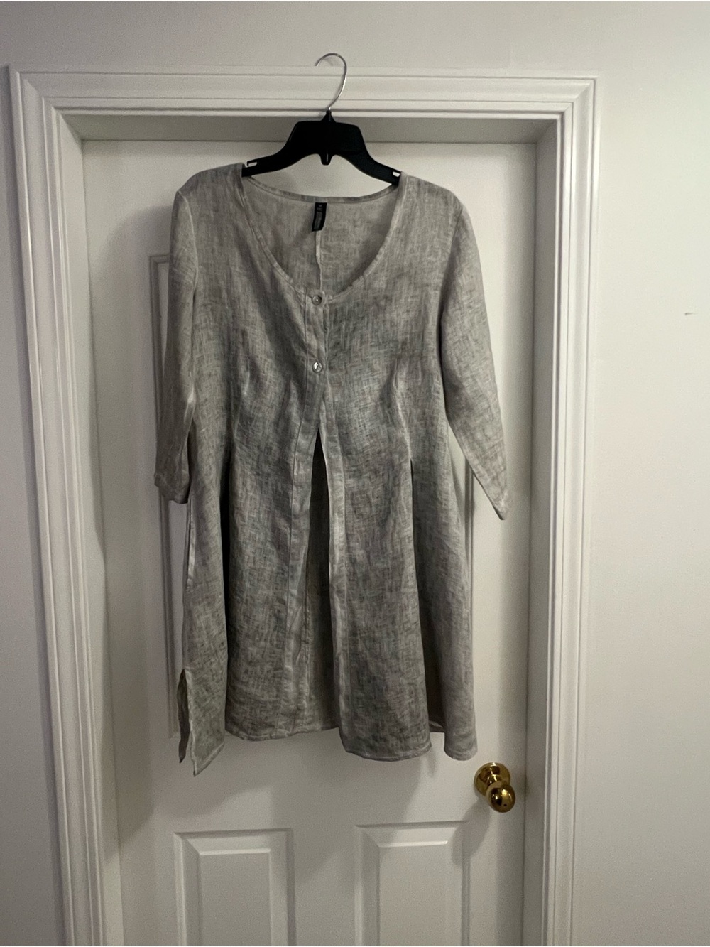 Relaxed 100% Linen Button-Front Tunic in Light Grey size M brand Onz Italian
